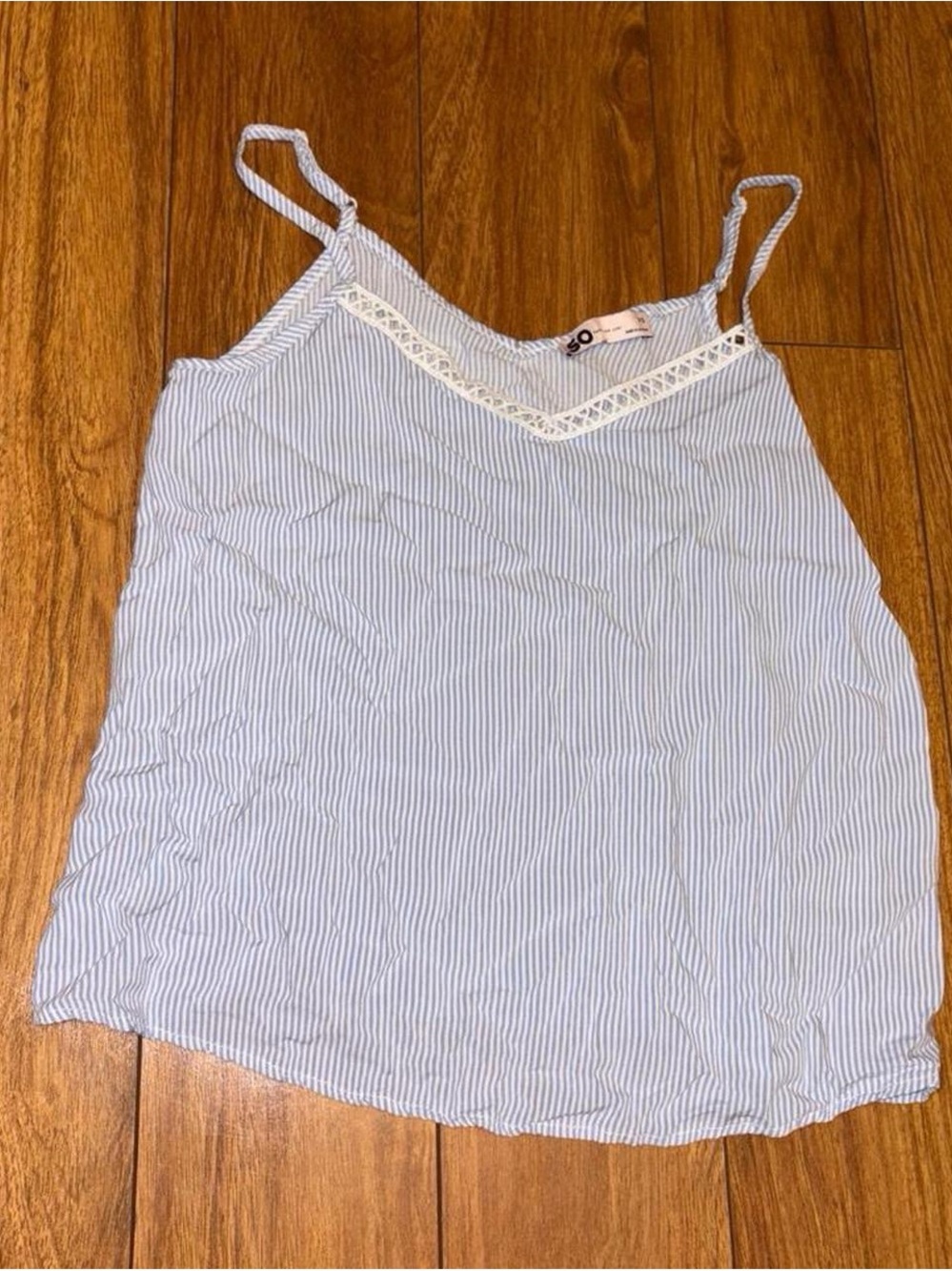 SO Light Blue & White Pinstripe Lace-Trim Cami